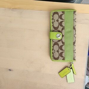 Coach Monogram Canvas & Leather Chartreuse wallet.